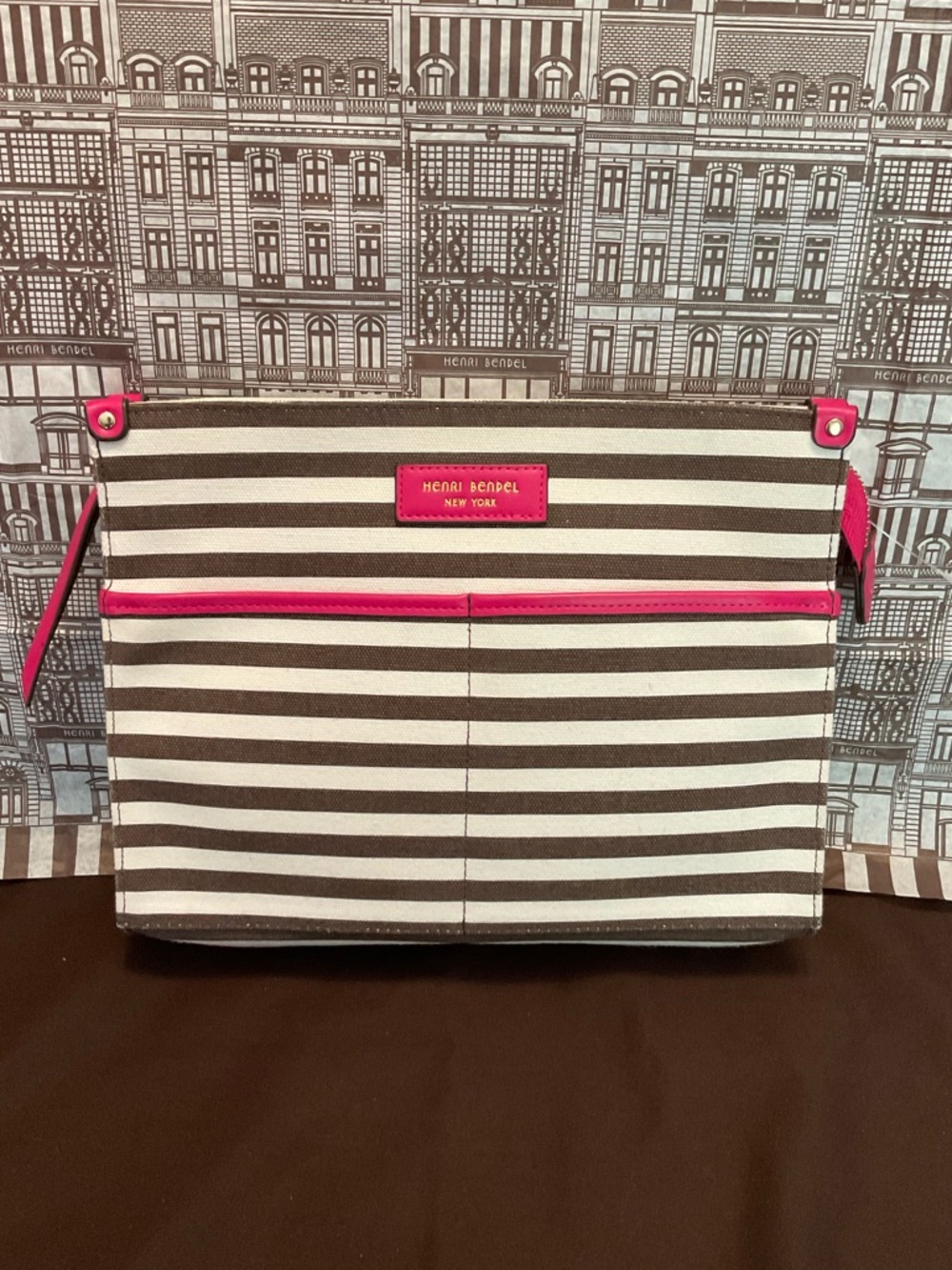 Henri Bendel Canvas Travel Bag with Pink Accents